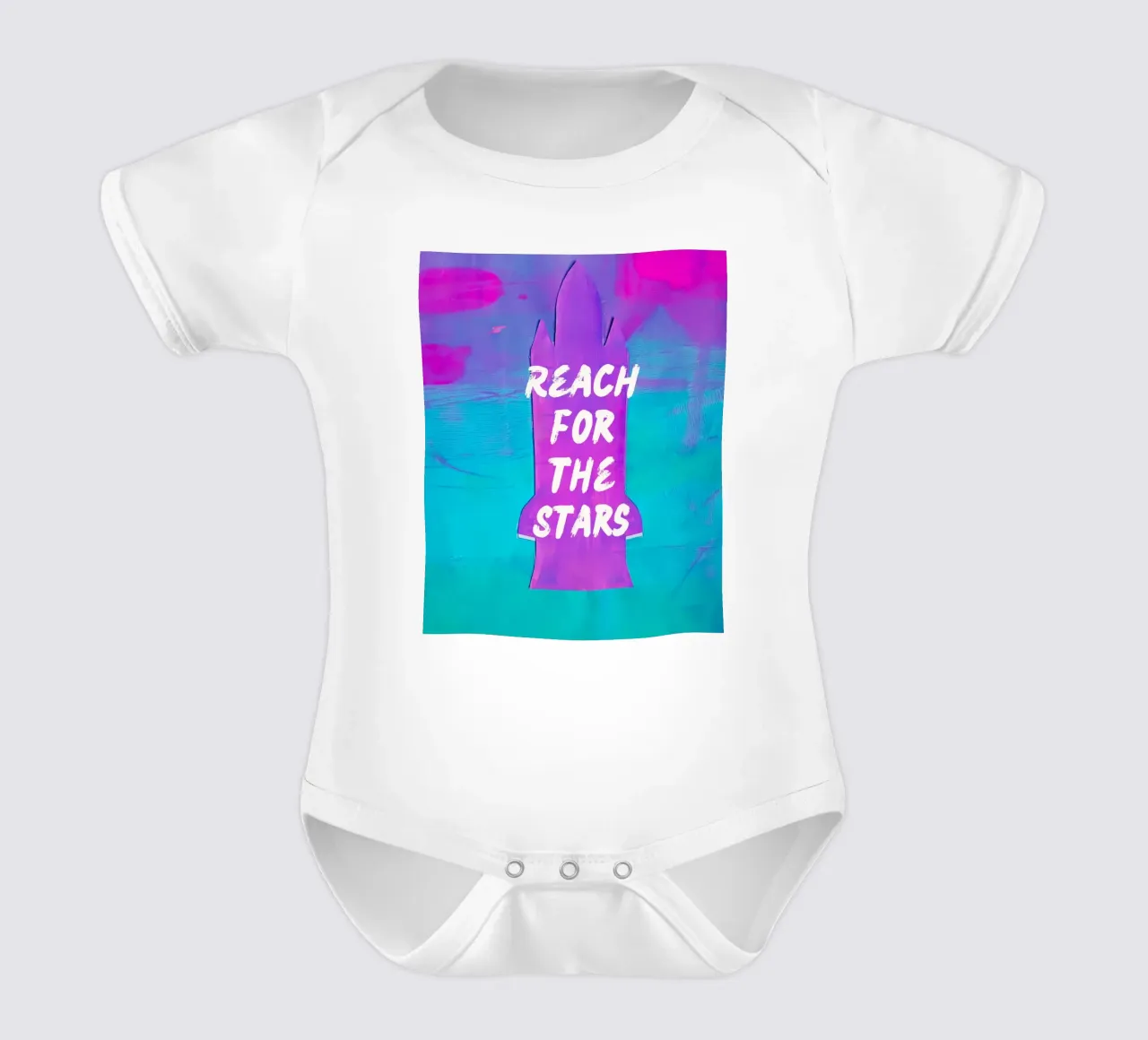 REACH FOR THE STARS Colorful Space Shuttle Print short-sleeve baby romper by FABOArt