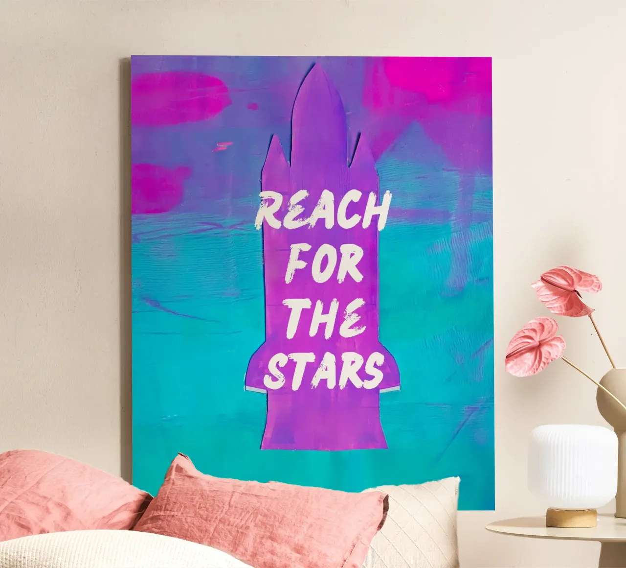 REACH FOR THE STARS Colorful Space Shuttle Print canvas by FABOArt