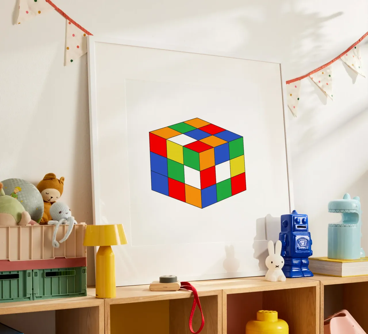 Illustrazione di Rubik Vibrant poster con telaio in alluminio da galihstudio