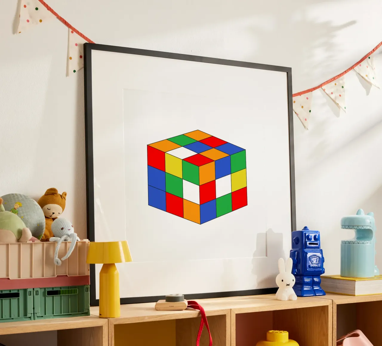 Illustrazione di Rubik Vibrant poster con telaio in alluminio da galihstudio