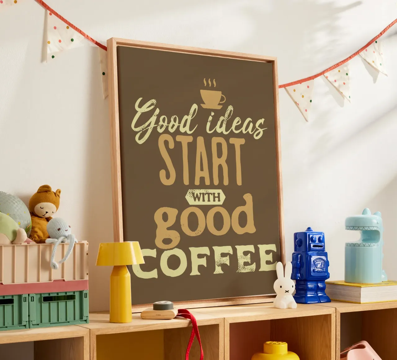 Le buone idee iniziano con un buon caffè tela con Cornice a cassetta da Gunawan Rb