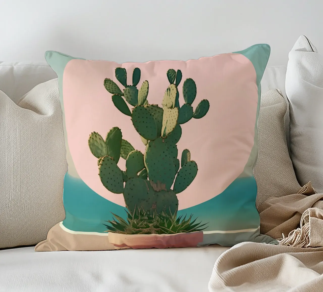 Cactus in riva al mare cuscino da Carinaprint