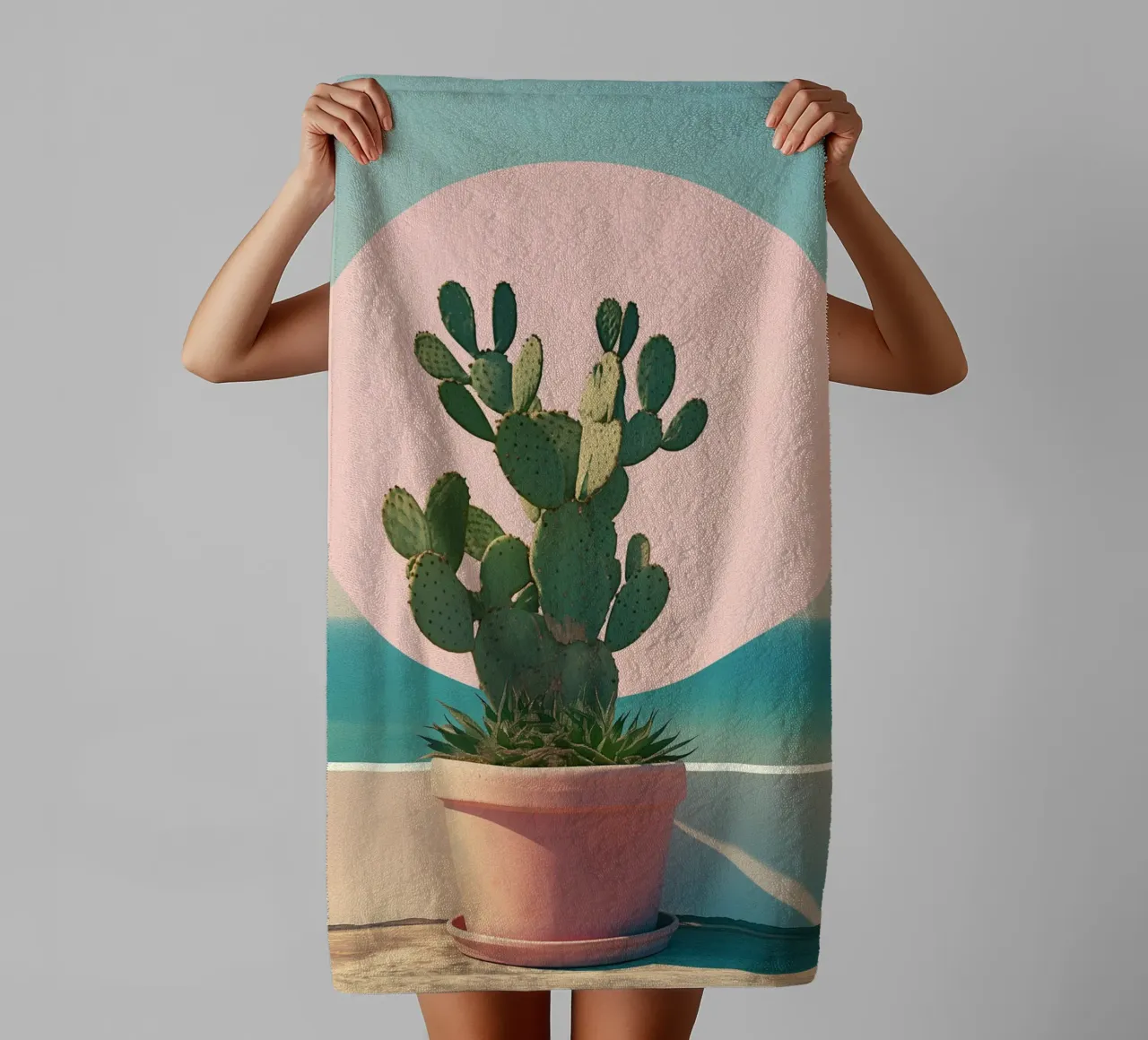 Cactus in riva al mare asciugamano da bagno da Carinaprint