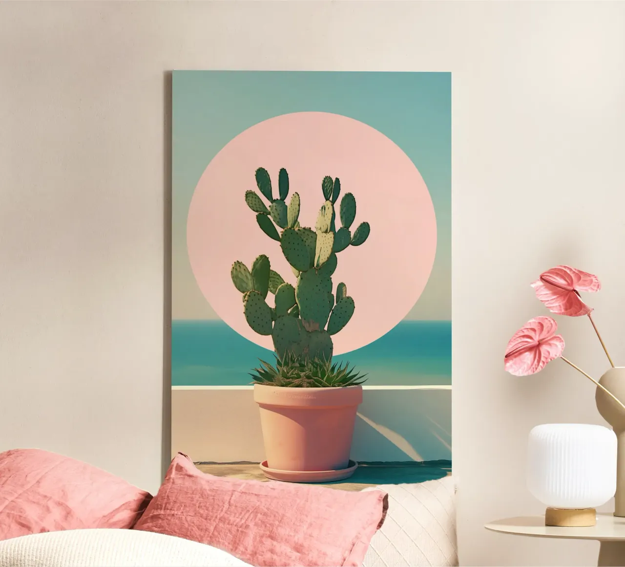 Cactus in riva al mare tela con Cornice a cassetta da Carinaprint