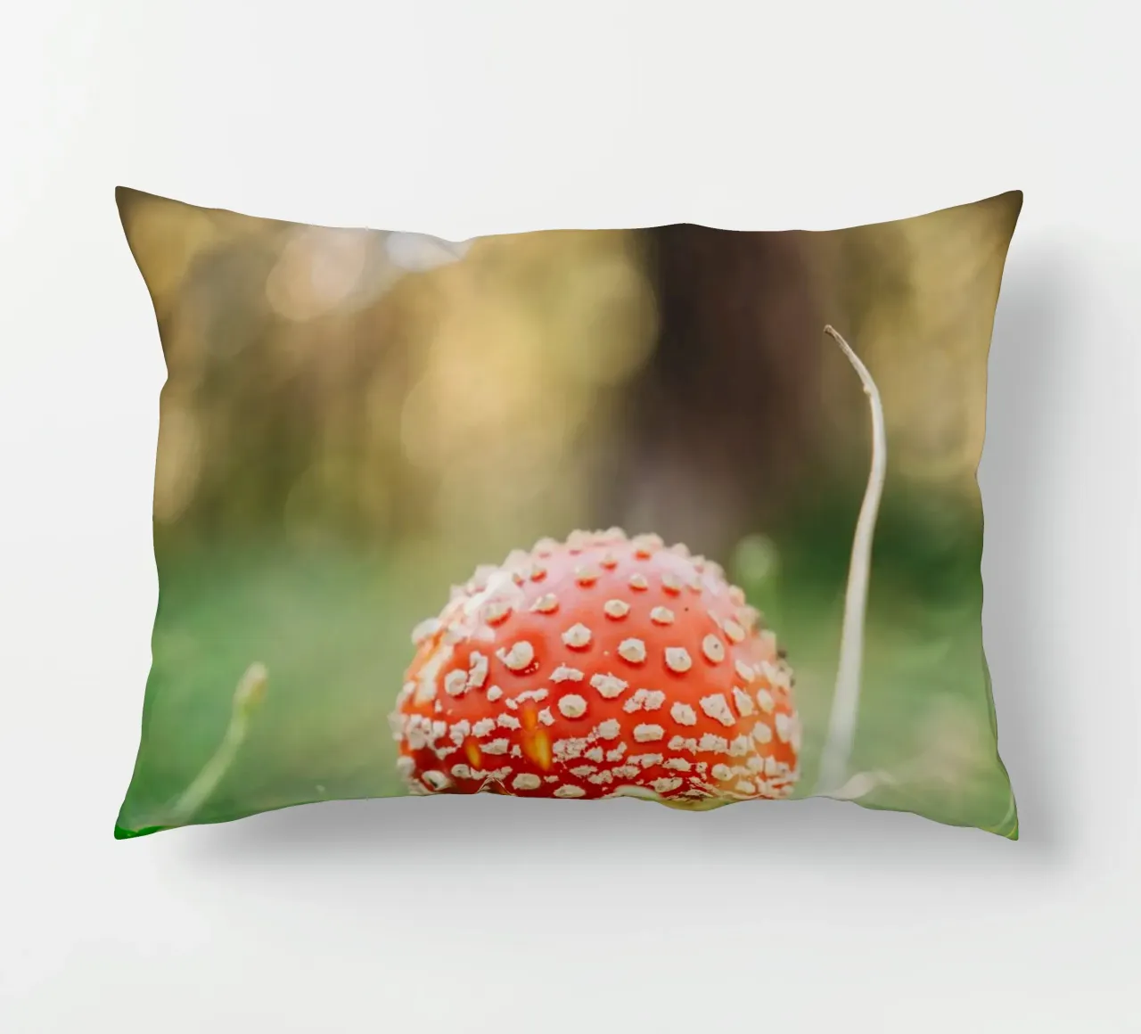 Fly agaric in the forest - mushroom photography in autumn decorative cushion by Bold and Retro