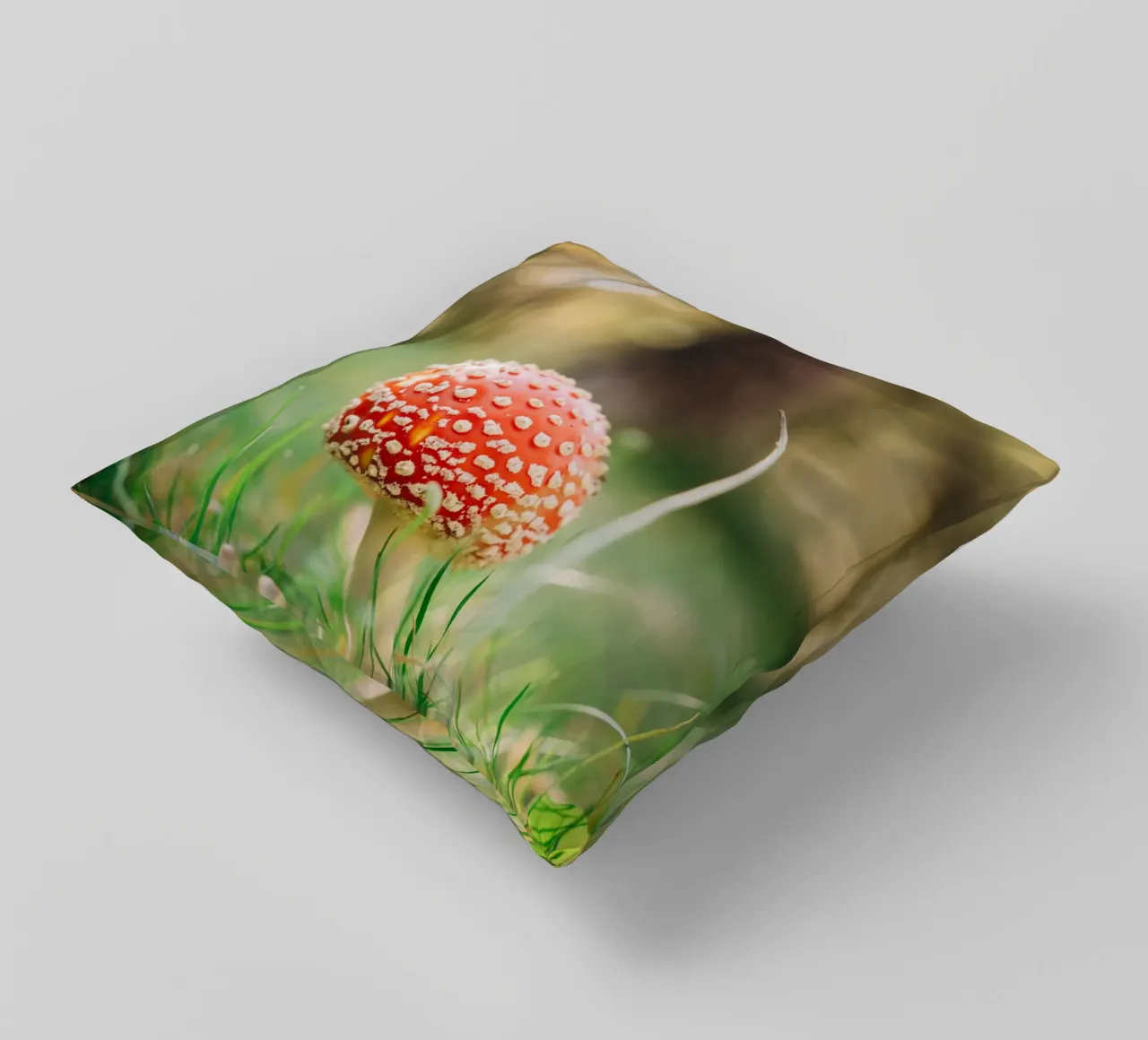 Fly agaric in the forest - mushroom photography in autumn decorative cushion by Bold and Retro