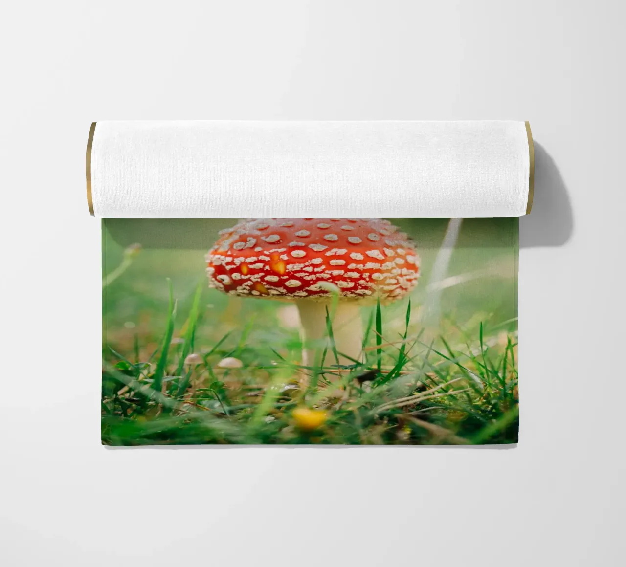 Fly agaric in the forest - mushroom photography in autumn beach towel by Bold and Retro