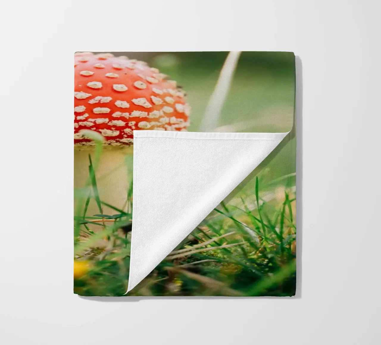 Fly agaric in the forest - mushroom photography in autumn beach towel by Bold and Retro