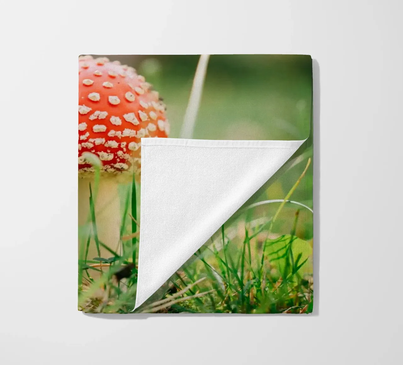 Fly agaric in the forest - mushroom photography in autumn beach towel by Bold and Retro