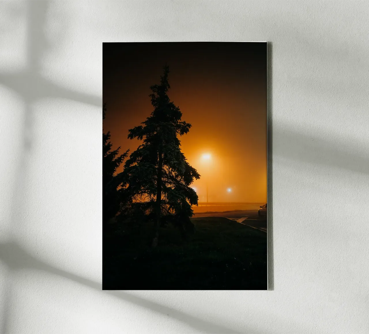 Fog photo, gloomy & moody atmosphere on motorway car park canvas with Floater frame by Bold and Retro