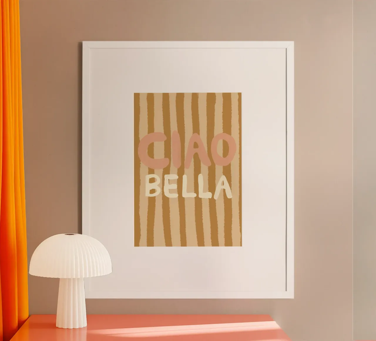 Ciao Bella braun rosa poster with plastic frame by Studio Dolci