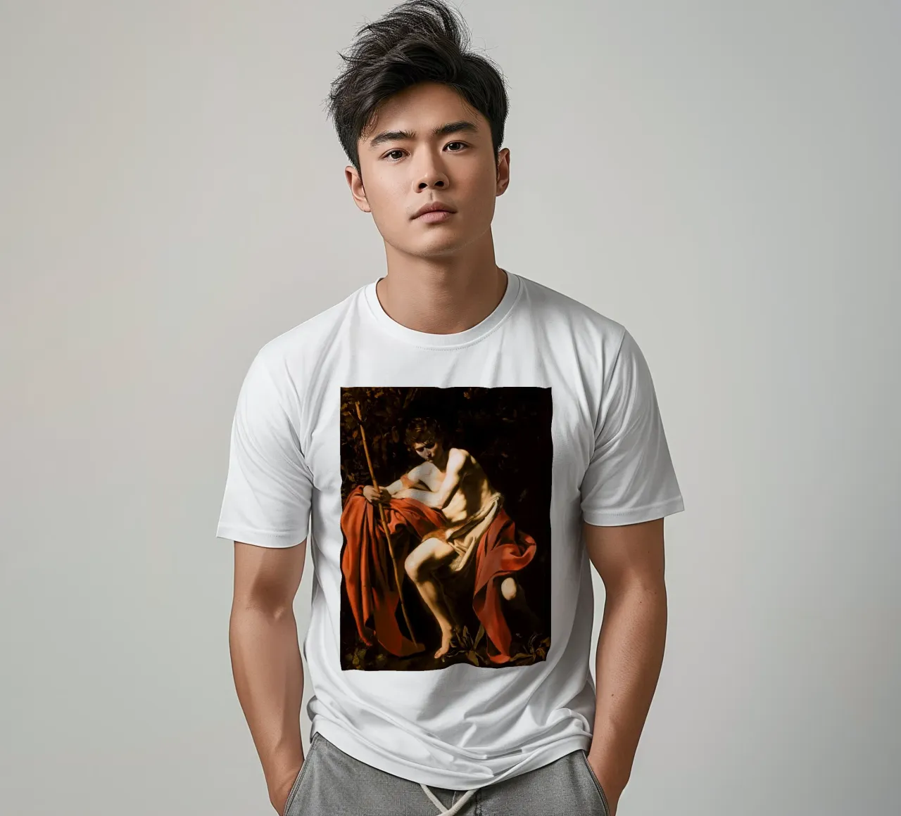 Caravaggio - Johannes der Täufer in der Wüste, 1604 T-Shirt von Timeless Artworks