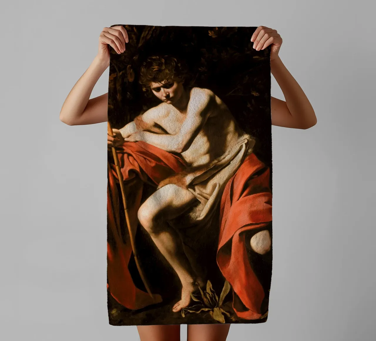 Caravaggio - Johannes der Täufer in der Wüste, 1604 Handtuch von Timeless Artworks