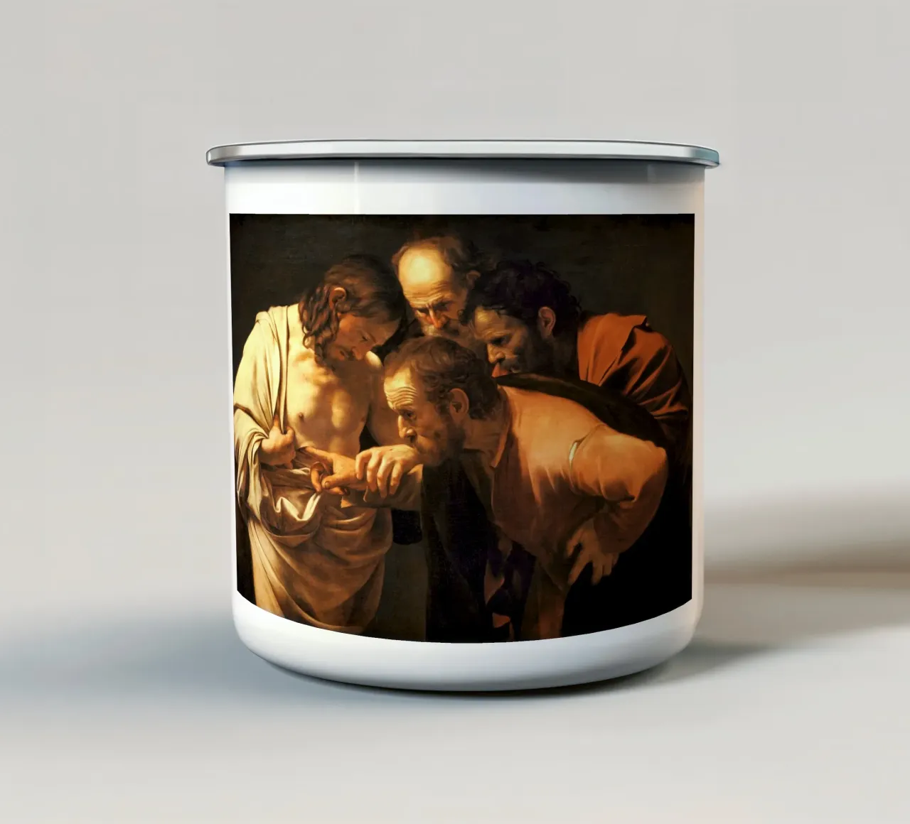 Caravaggio - L'incredulità di San Tommaso, 1609 tazza in smalto da Timeless Artworks