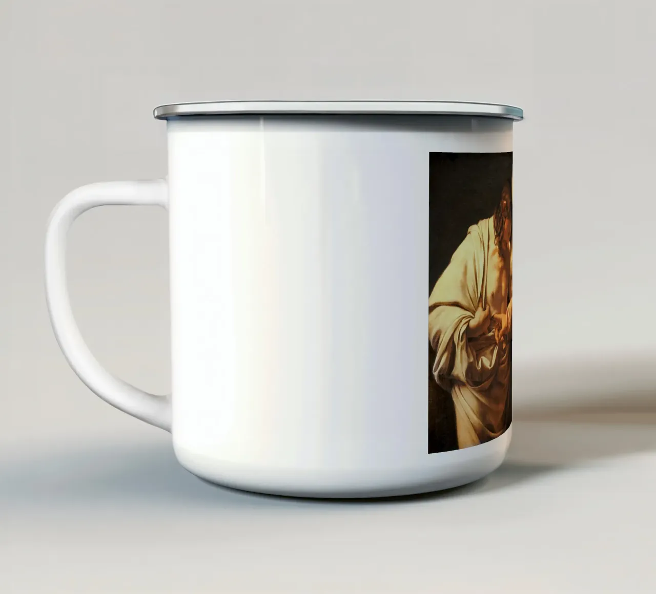 Caravaggio - L'incredulità di San Tommaso, 1609 tazza in smalto da Timeless Artworks
