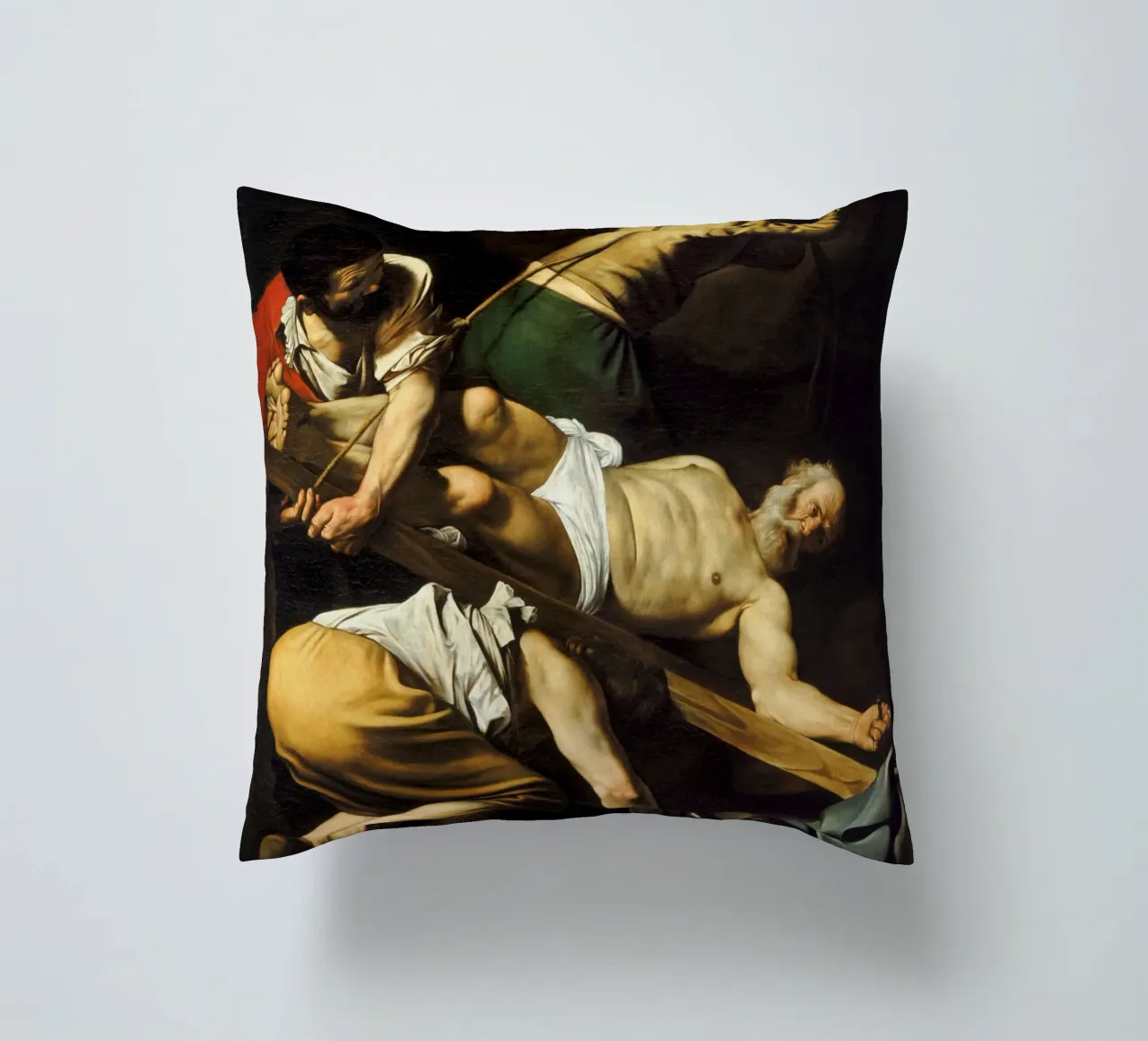 Caravaggio - La crocifissione di San Pietro, 1601 cuscino da Timeless Artworks