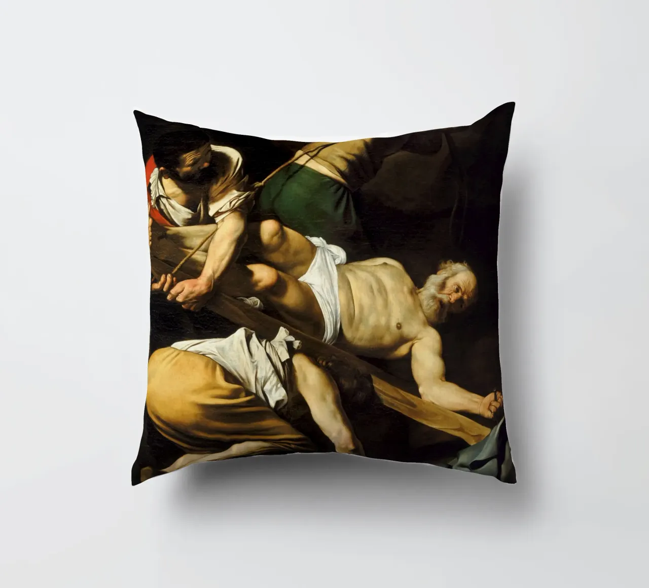 Caravaggio - La crocifissione di San Pietro, 1601 cuscino da Timeless Artworks