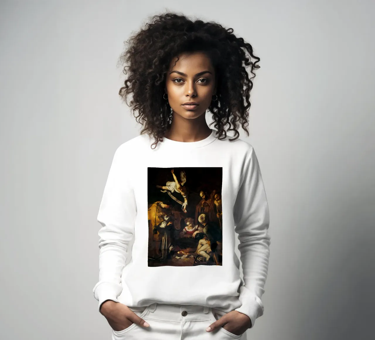 Caravaggio - Krippe mit dem heiligen Franziskus Sweatshirt von Timeless Artworks