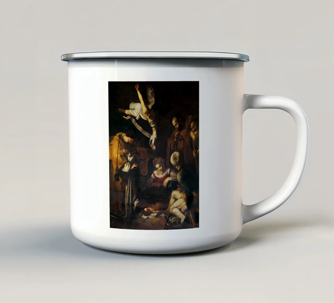 Caravaggio - Natività con San Francesco tazza in smalto da Timeless Artworks