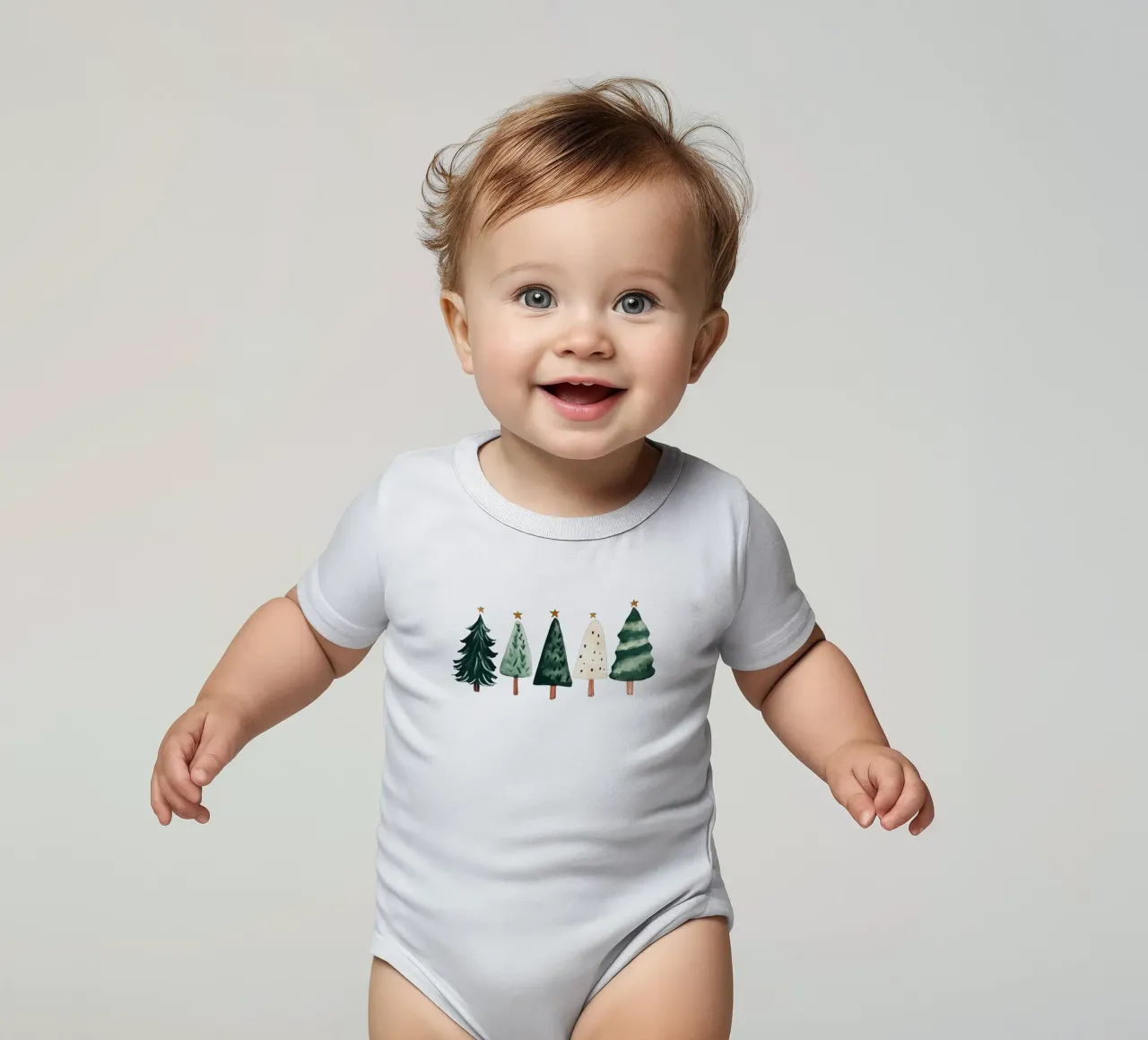 Cute Christmas Trees (Without Background) body neonato maniche corte da treechild