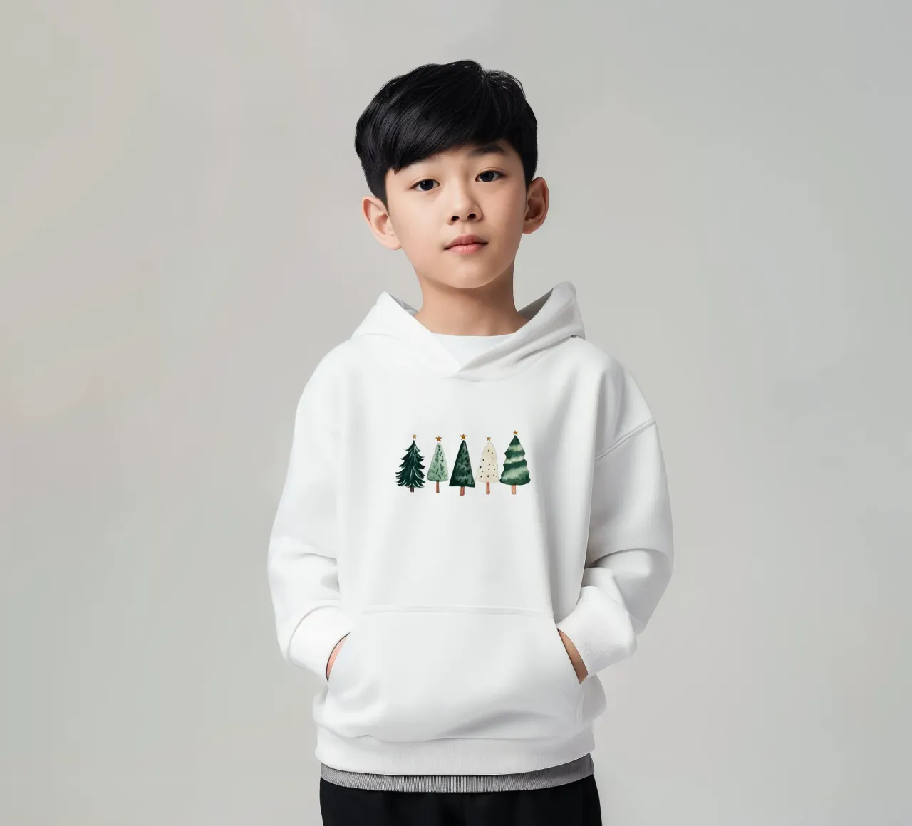 Cute Christmas Trees (Without Background) felpa bambino con cappuccio da treechild