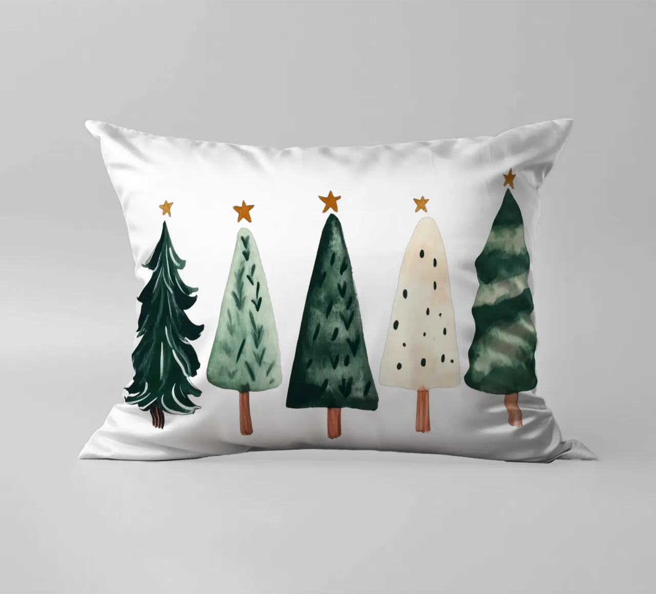 Cute Christmas Trees (Without Background) cuscino da treechild
