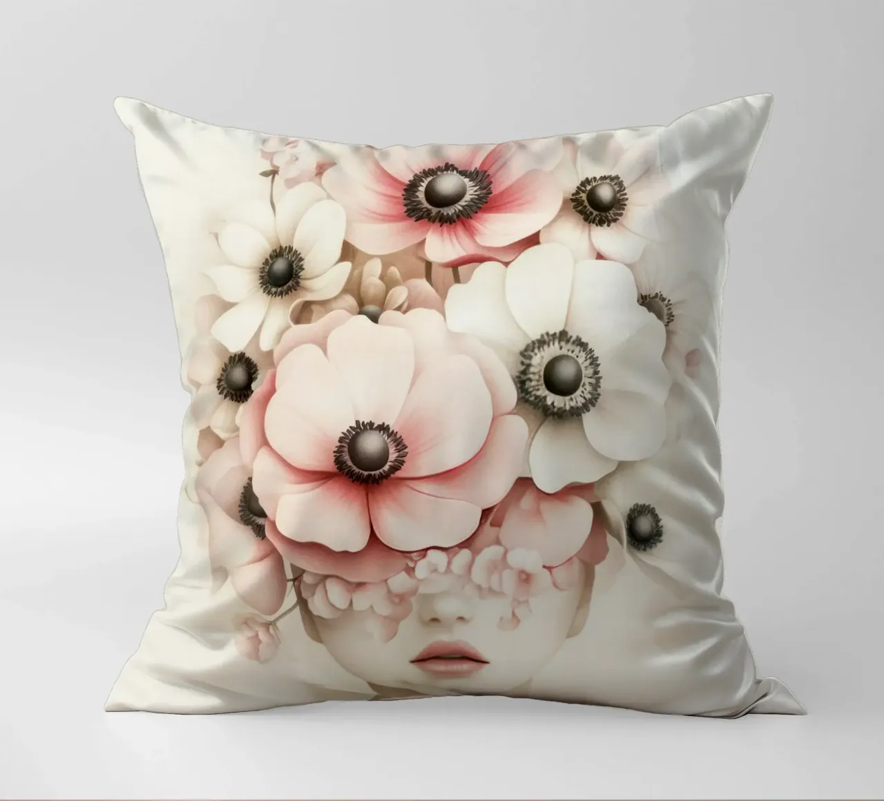 Ragazza incantevole con fiori cuscino da Modern Muse