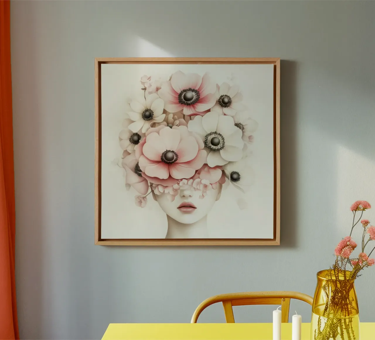 Ragazza incantevole con fiori tela con Cornice a cassetta da Modern Muse