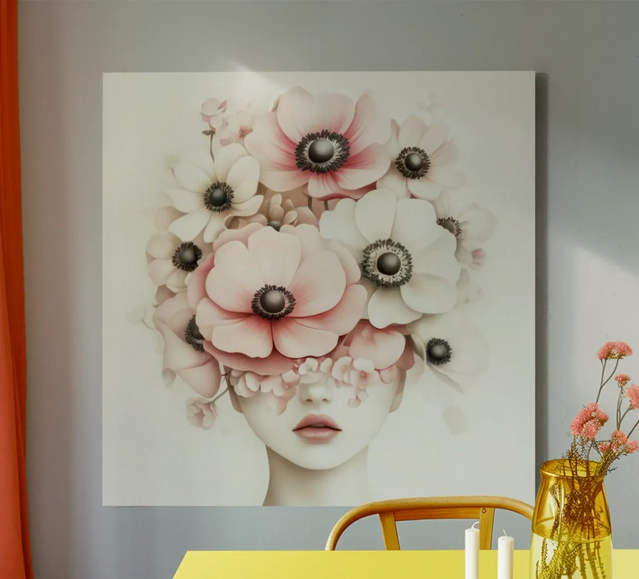 Ragazza incantevole con fiori tela con Cornice a cassetta da Modern Muse