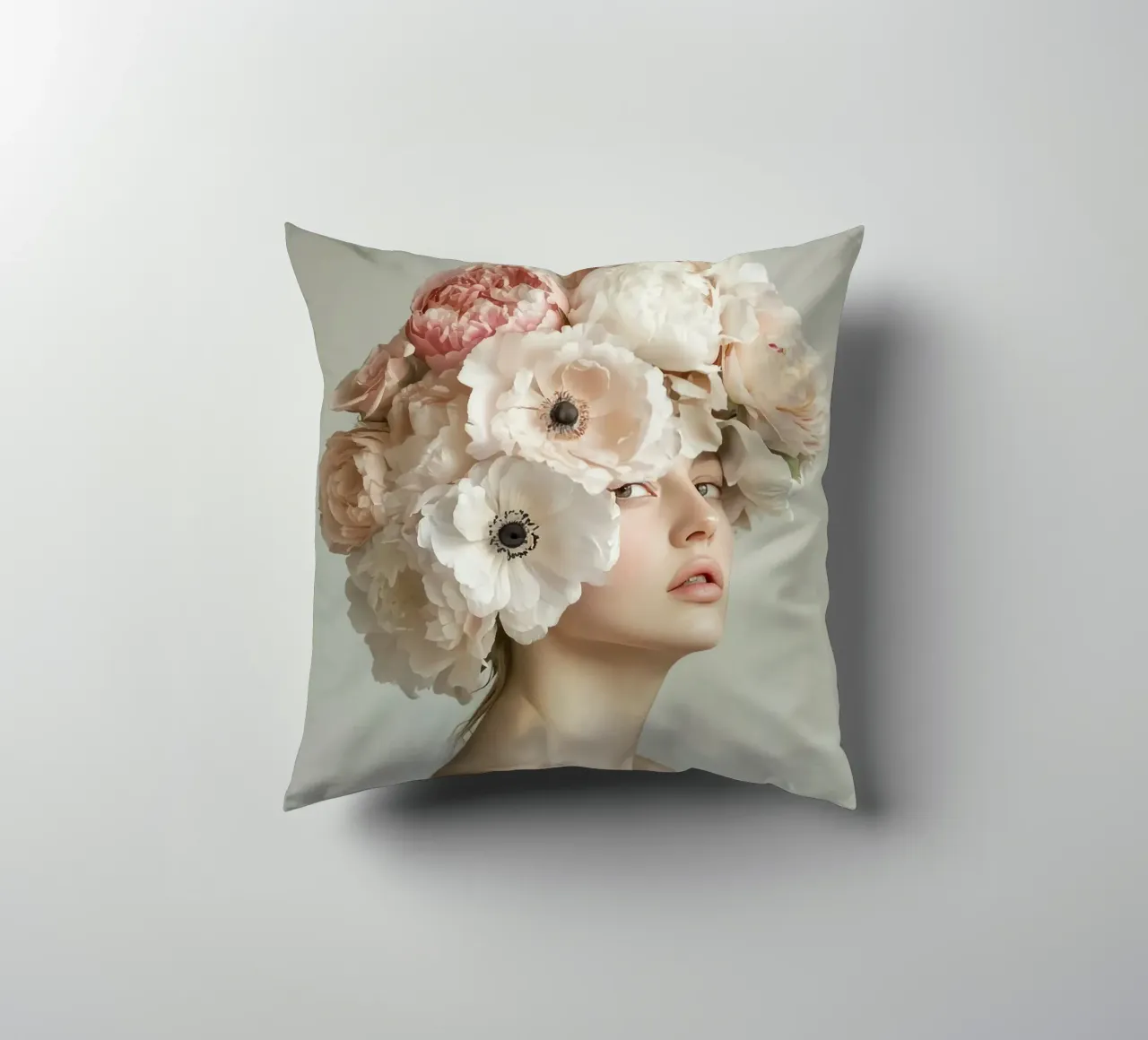 Giovane ragazza con fiori sulla testa cuscino da Modern Muse