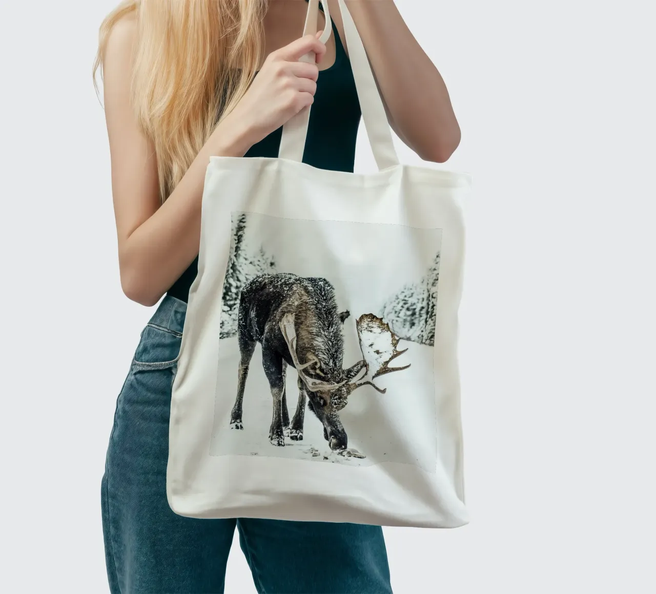 Winter moose nature design tote bag by Whole©