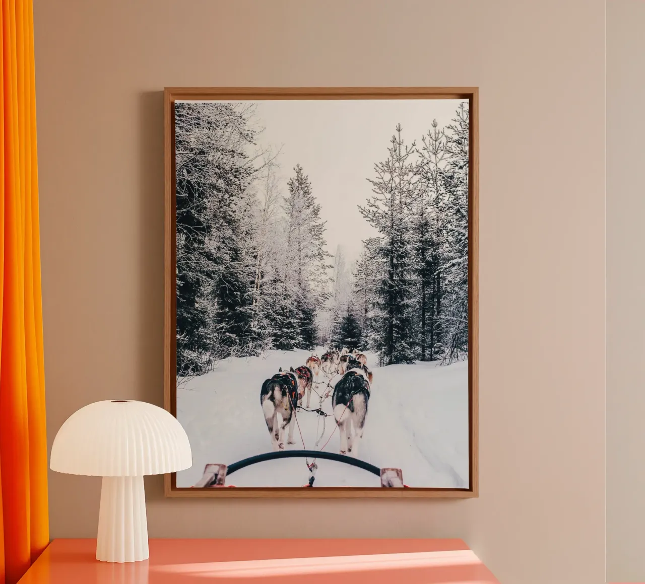 Hondenslee avontuur winter ontwerp canvas met Baklijst van Whole©