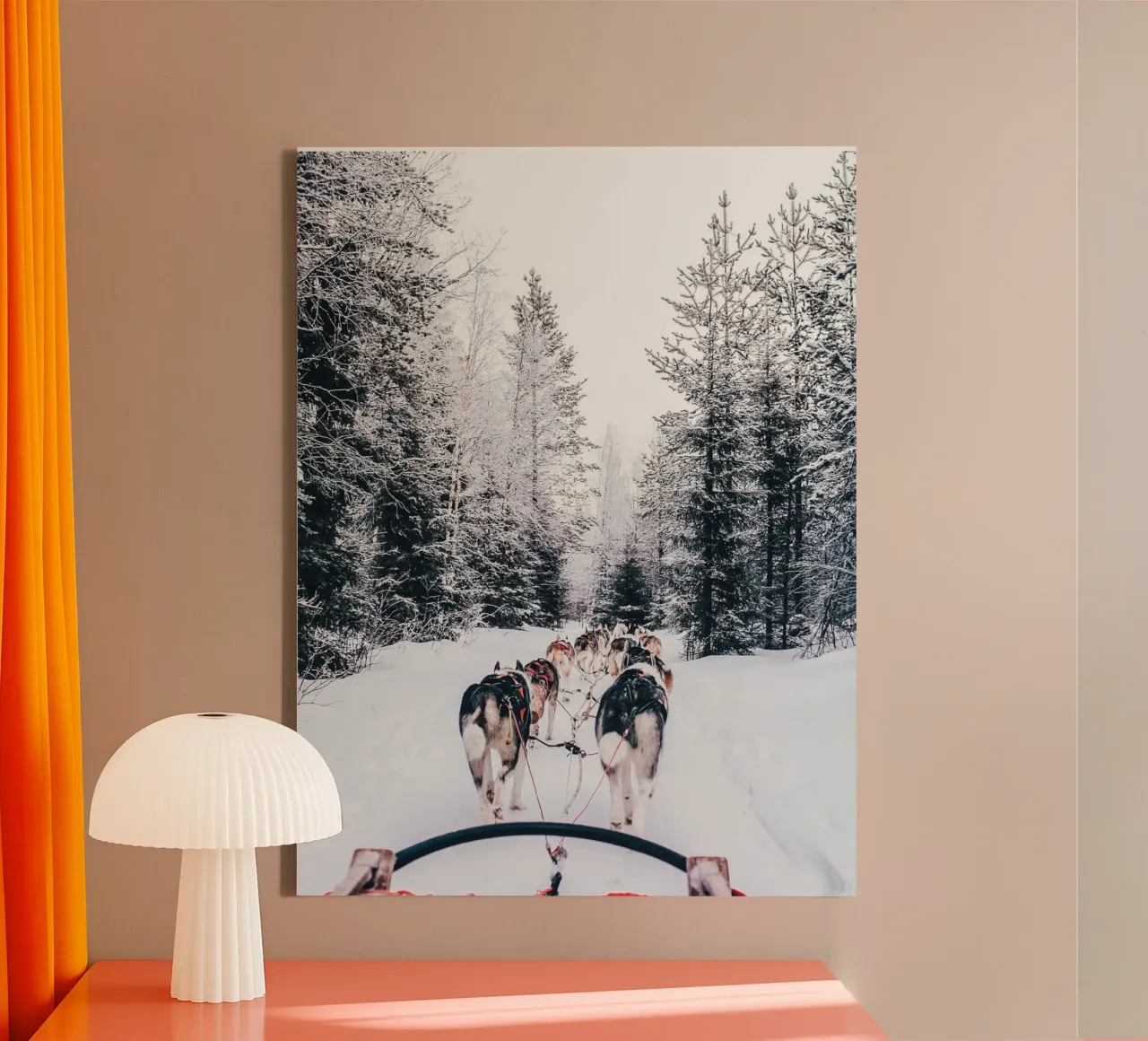 Hondenslee avontuur winter ontwerp canvas met Baklijst van Whole©