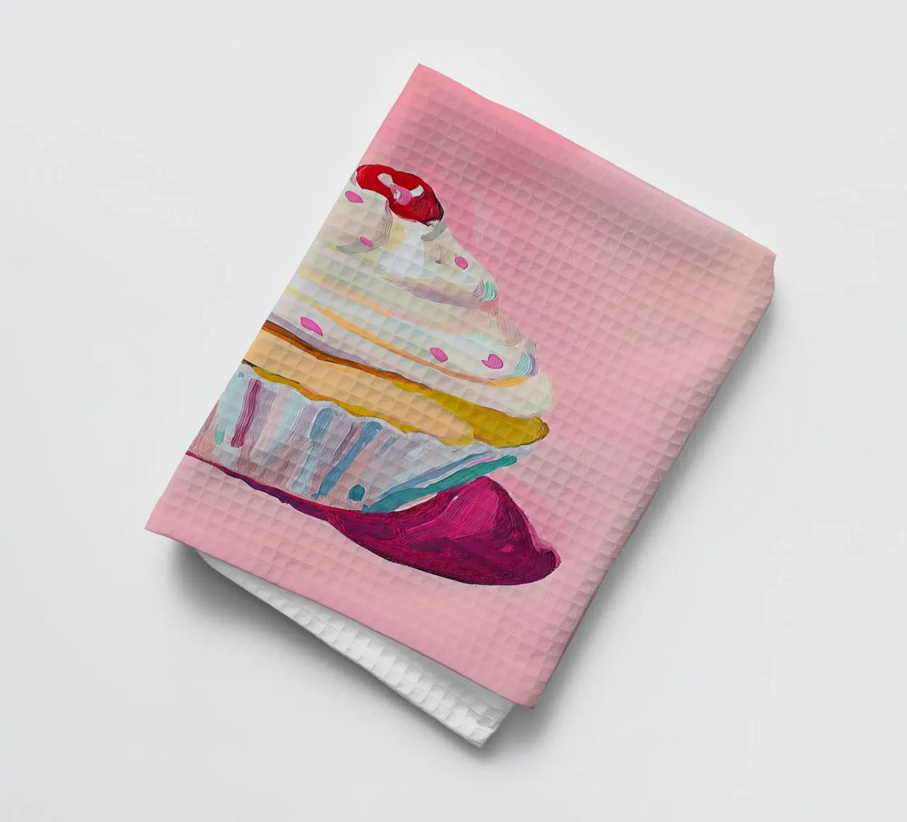Cupcake pink preppy dopamine decor sweets tea towel by Euphoria Theresa