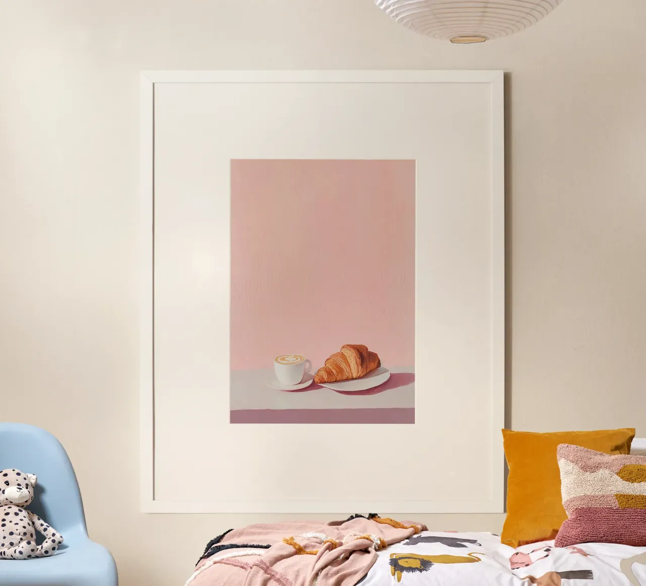 Croissant Caffè Colazione Rosa Preppy poster con telaio in plastica da Euphoria Theresa