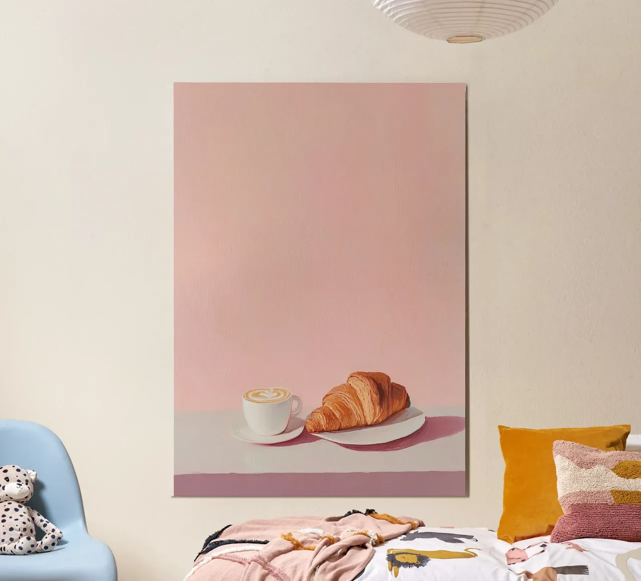 Croissant Caffè Colazione Rosa Preppy poster con telaio in plastica da Euphoria Theresa