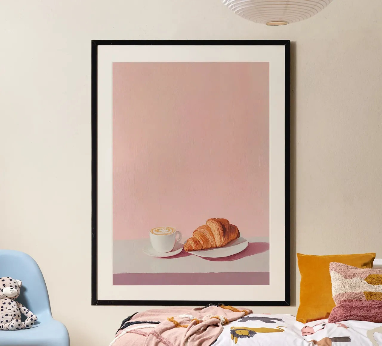 Croissant Caffè Colazione Rosa Preppy poster con telaio in plastica da Euphoria Theresa