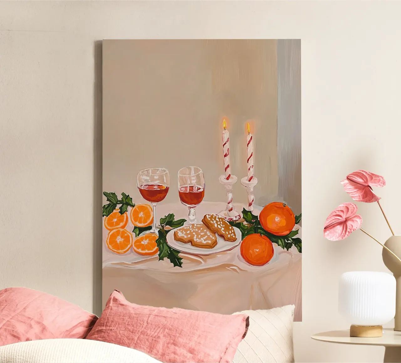 Bodegón de Navidad mesa de velas lienzo con Marco flotante de Euphoria Theresa