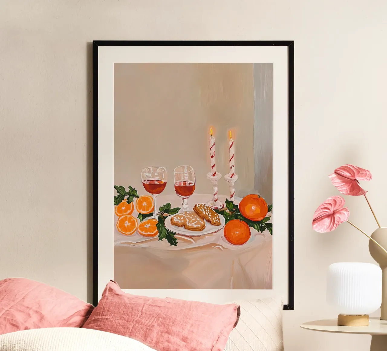 Tavola di Natale con candele poster con telaio in legno da Euphoria Theresa