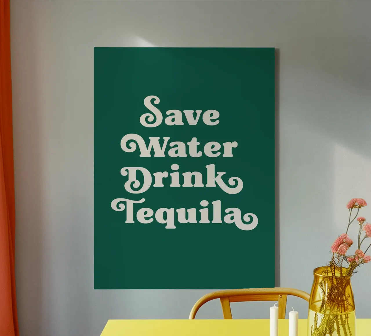 Save water drink tequila (green tone) canvas met Baklijst van Paigaam Studio