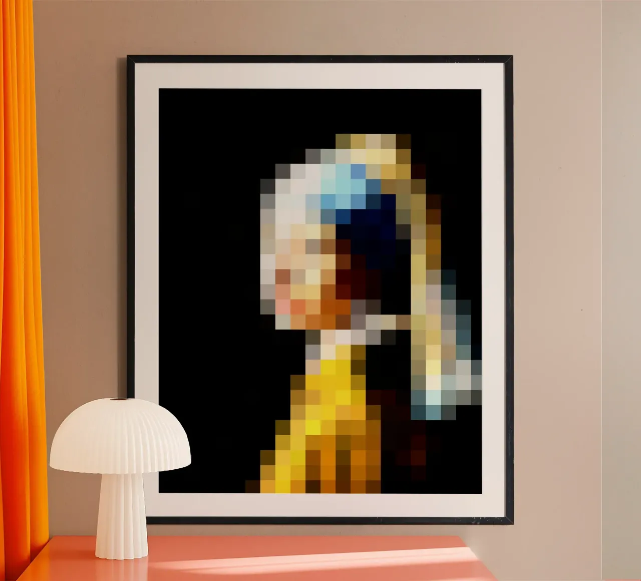 Pixeled Girl with a Pearl Earring poster with aluminum frame by Pixeled