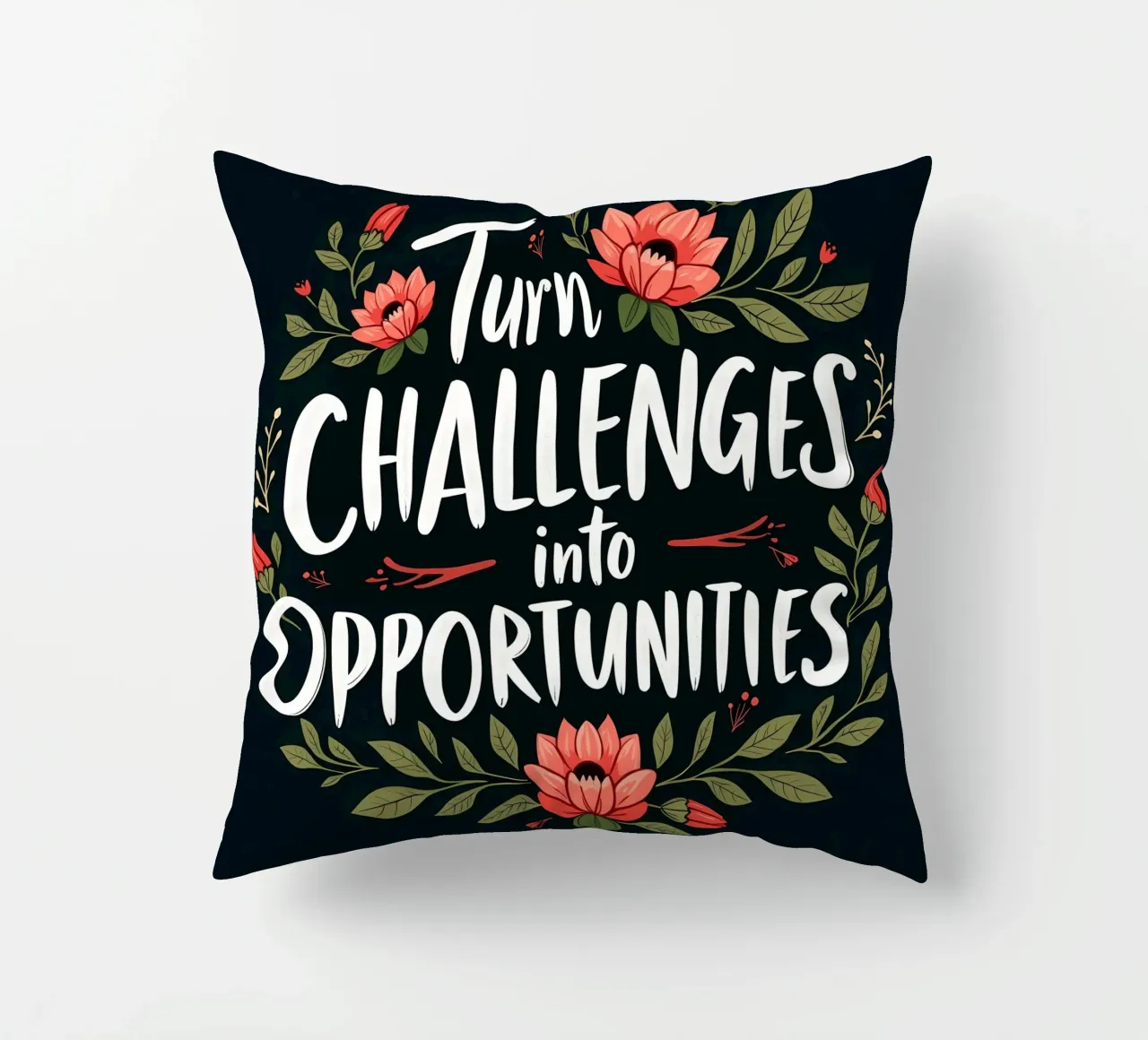 Turn Challenges into Opportunities - Motivational Floral decorative cushion by inspirational quote