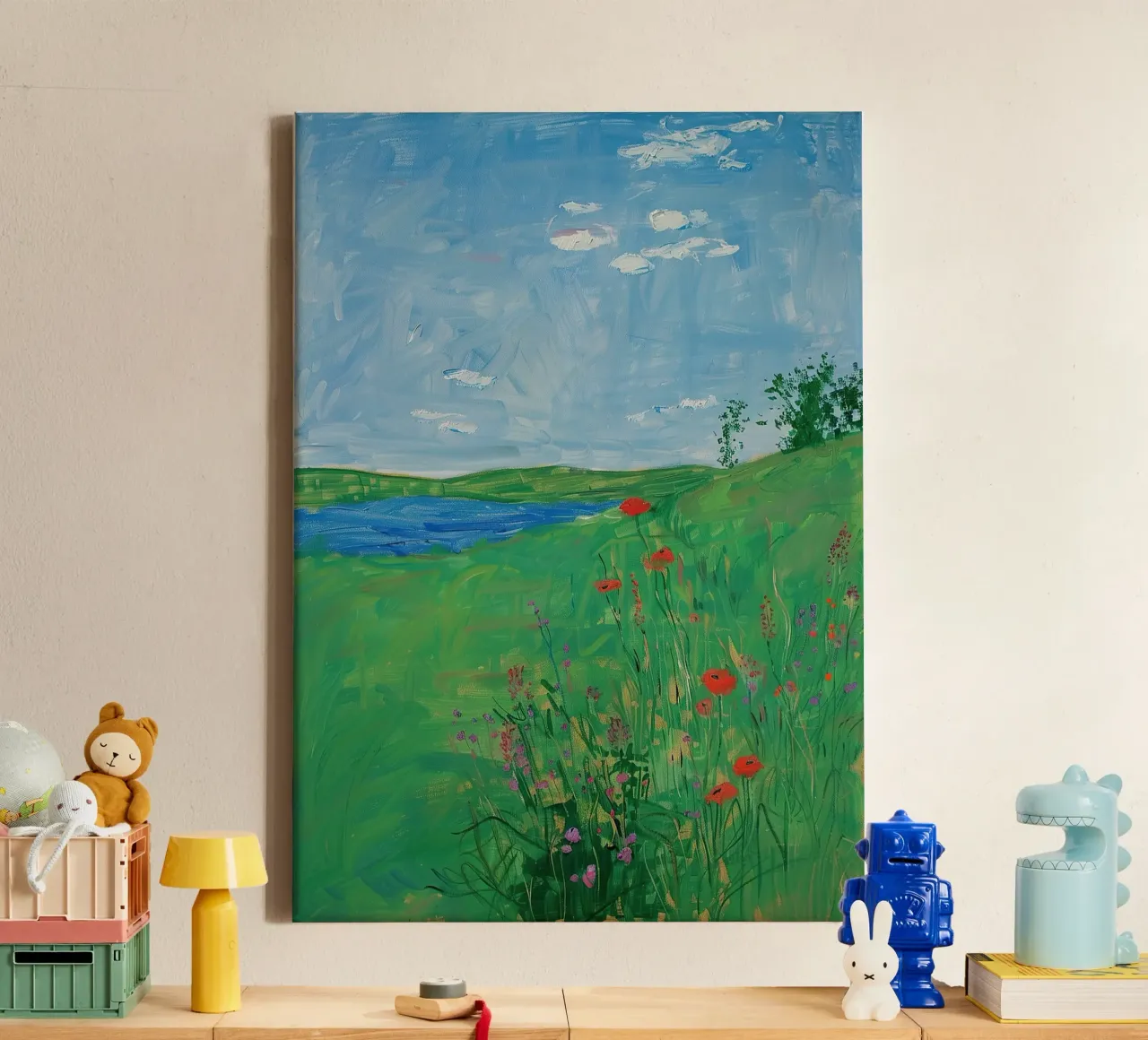 Klaproos Groen Botanische Weidebloem canvas met Baklijst van Euphoria Theresa