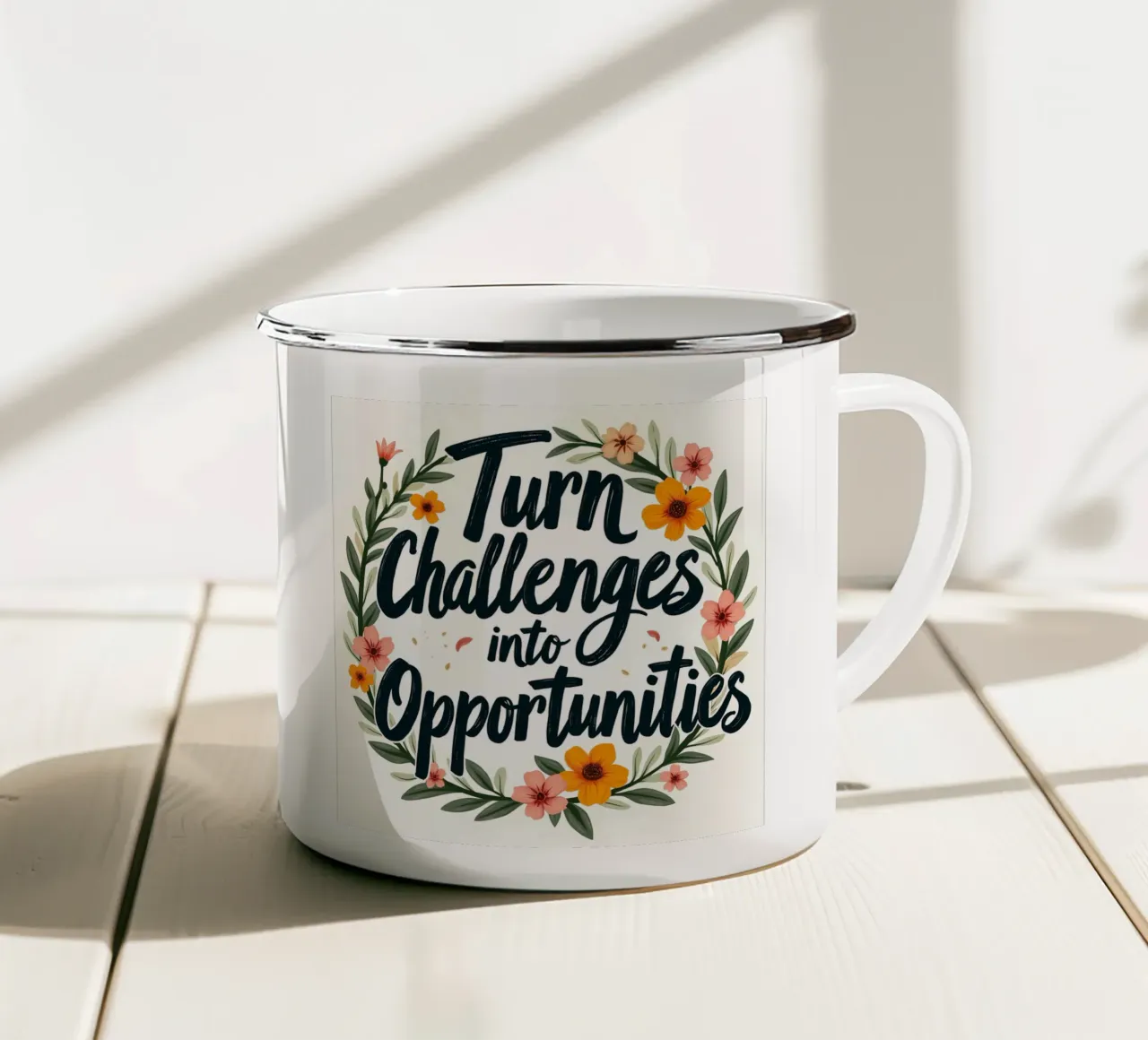 Trasformare le sfide in opportunità tazza in smalto da inspirational quote
