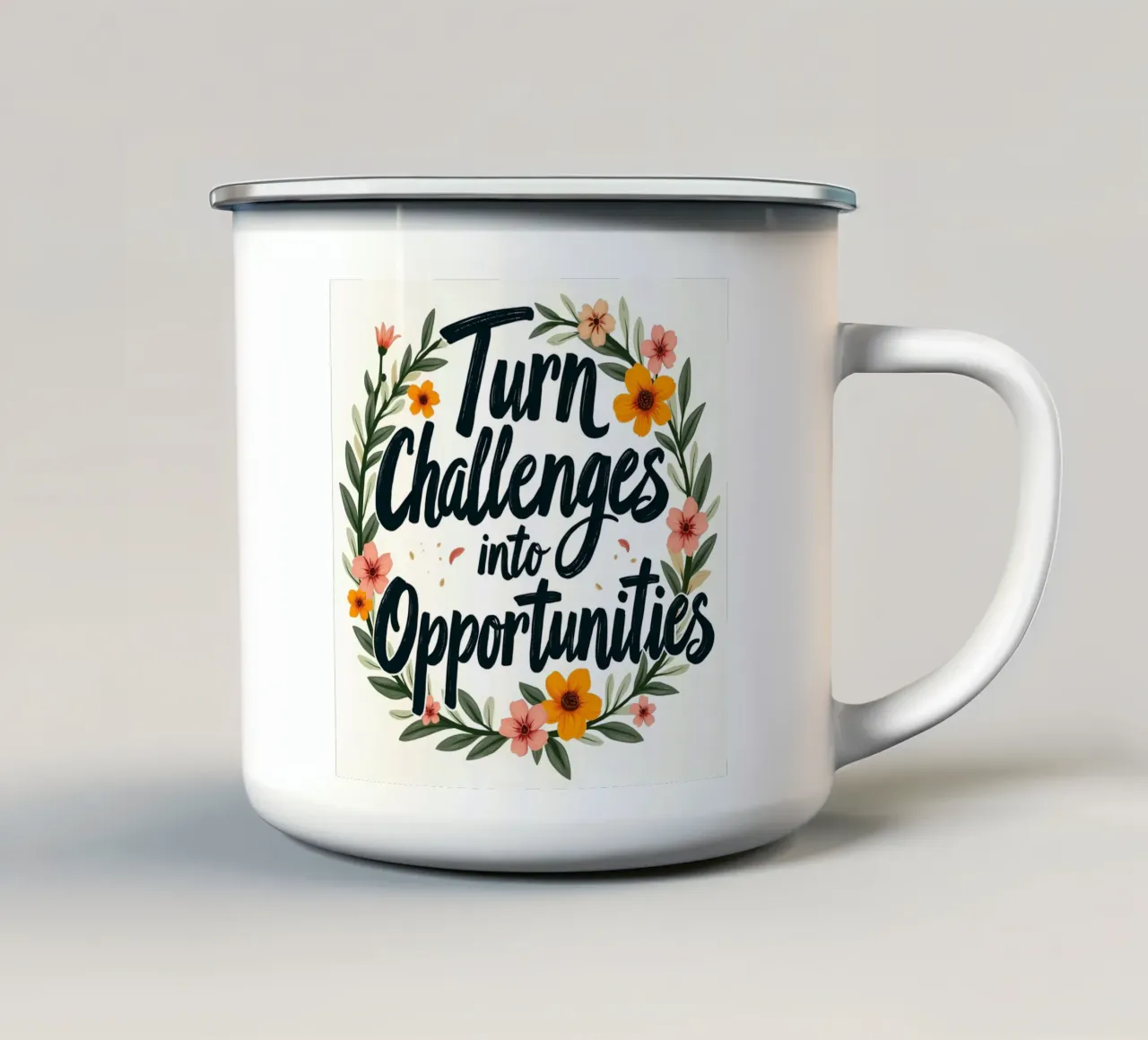 Trasformare le sfide in opportunità tazza in smalto da inspirational quote