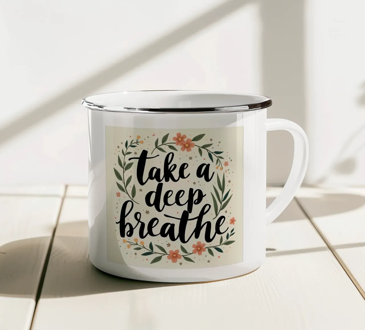 Respirare profondamente tazza in smalto da inspirational quote