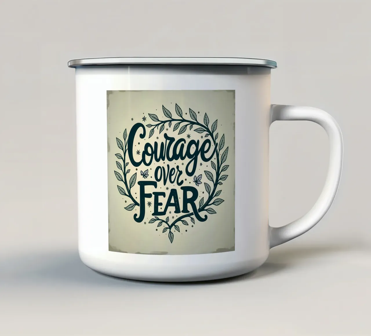 Il coraggio vince sulla paura tazza in smalto da inspirational quote