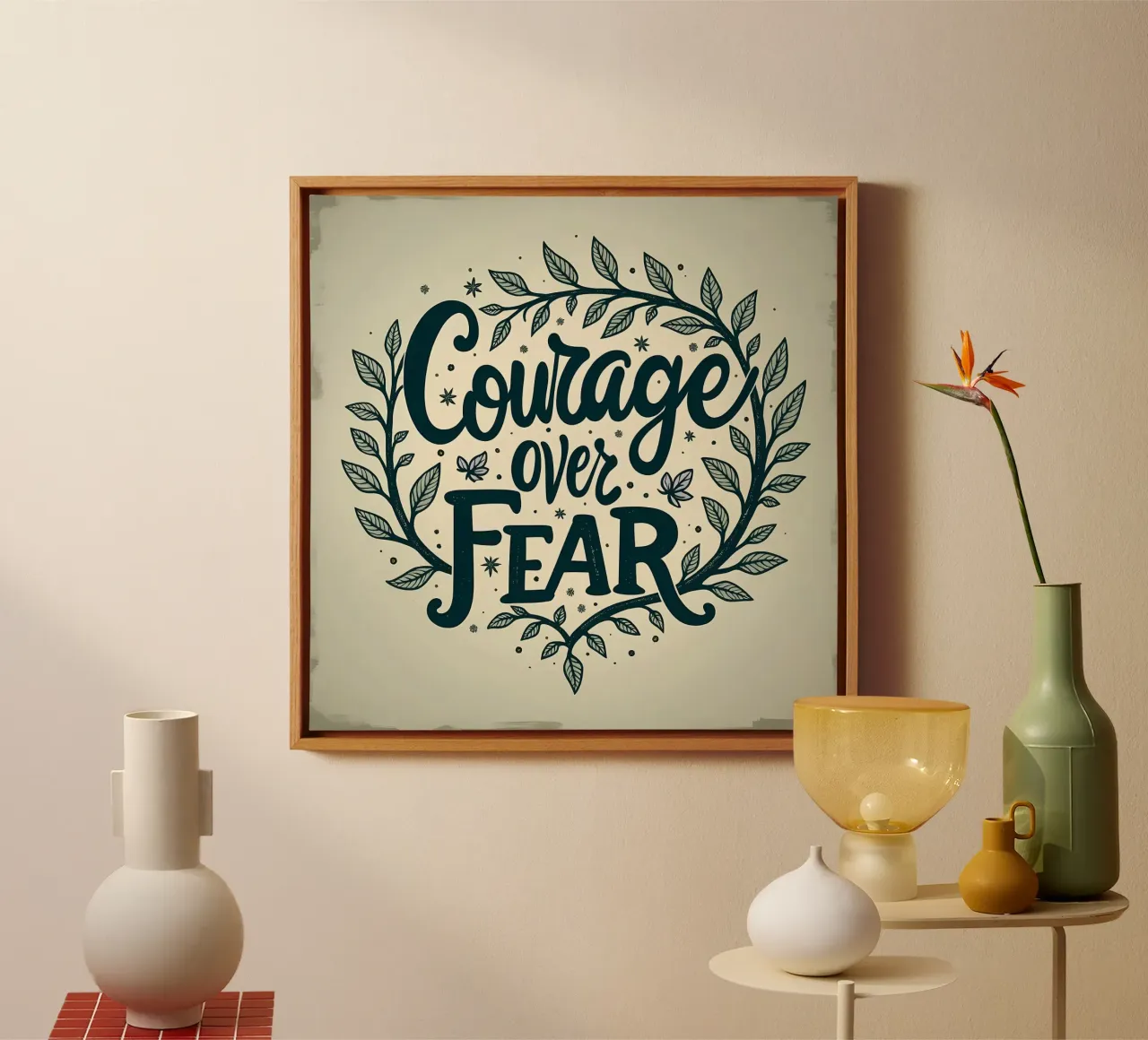 Il coraggio vince sulla paura tela con Cornice a cassetta da inspirational quote