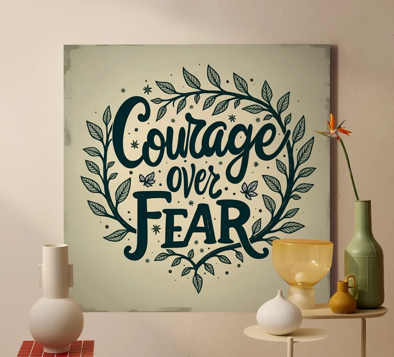 Il coraggio vince sulla paura tela con Cornice a cassetta da inspirational quote
