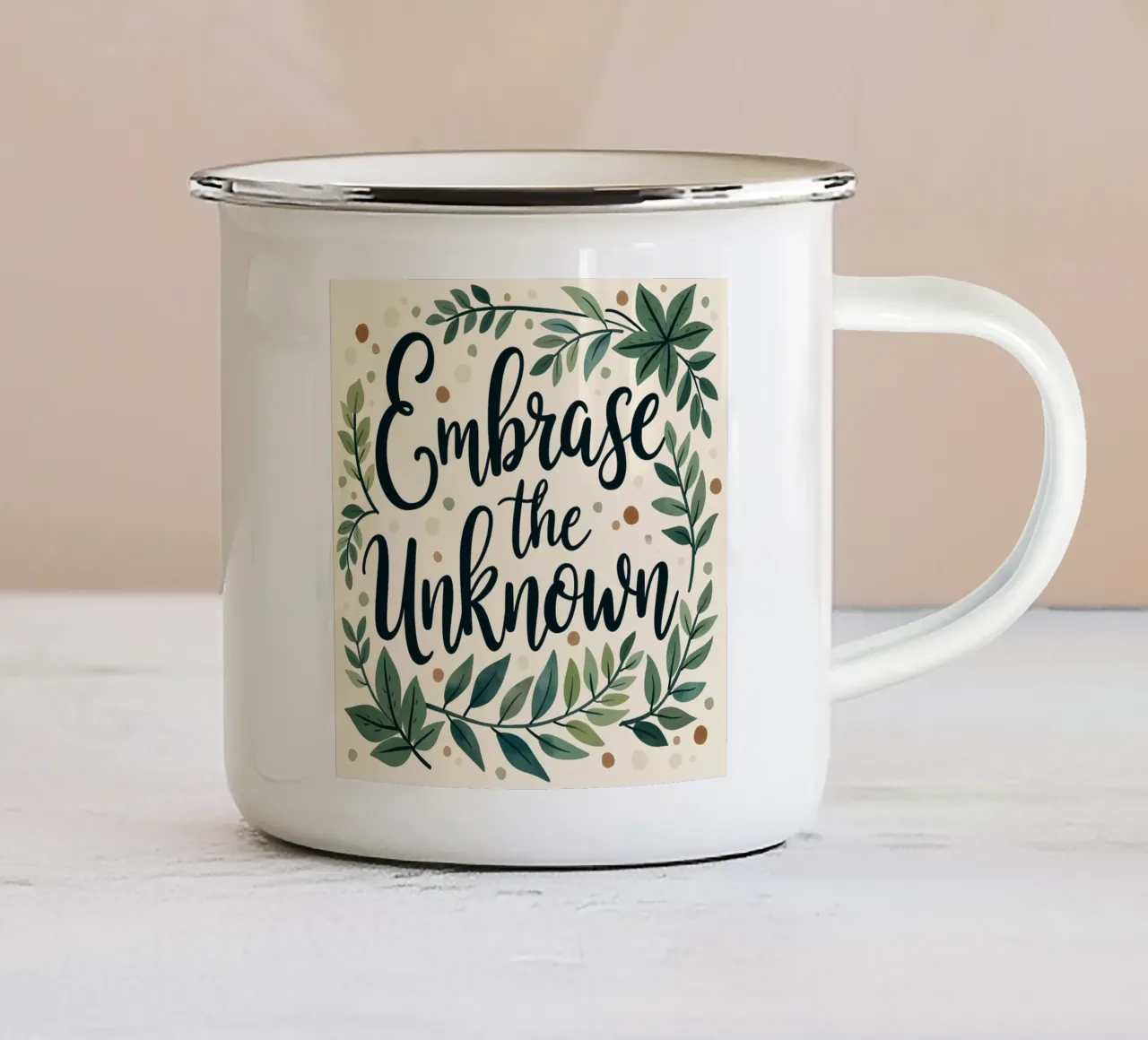Abbracciare l'ignoto tazza in smalto da inspirational quote